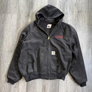 Vtg Carhartt Hood Jacket 2XL Faded Black Zip Duck Canvas J03 BLK USA Lined Logo
